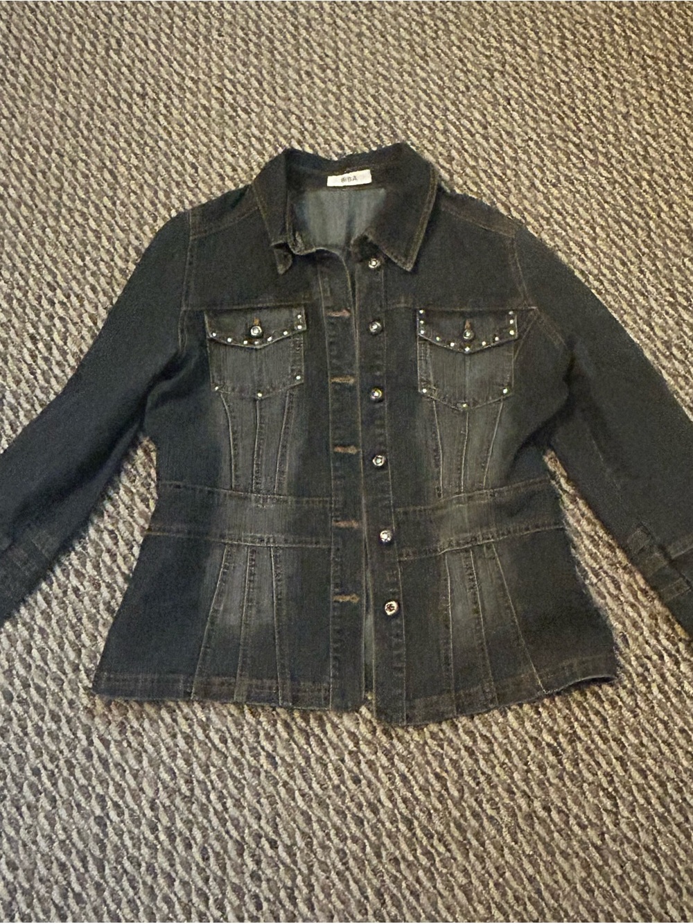 Biba Dark Fitted Denim Jacket with Stud Accents